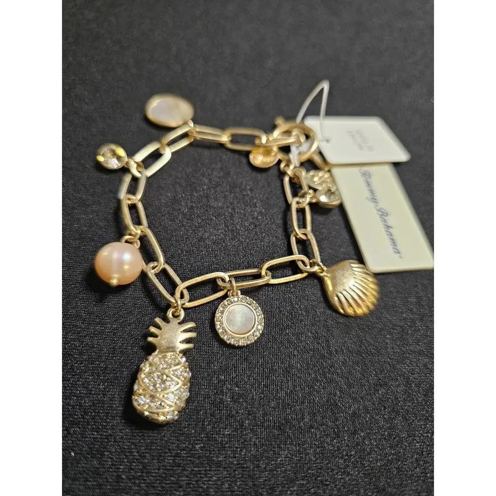 Tommy Bahama Gold Tone Charm Bracelet with Pineapple & Shells - Picture 3 of 6